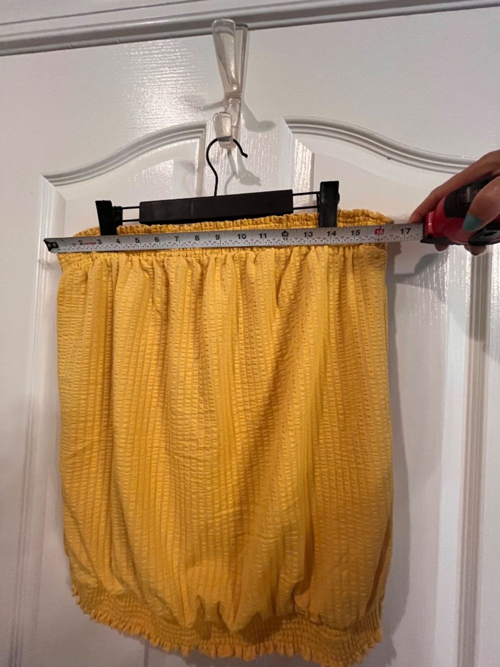 Anthropologie XL Yellow Seersucker Cotton Tube / Strapless Blousson Top - Picture 6 of 7